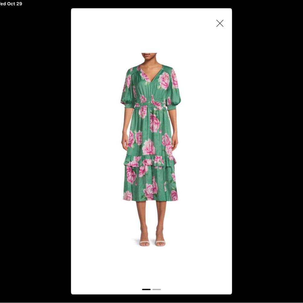 T Tahari Green Dress with Pink Floral Design